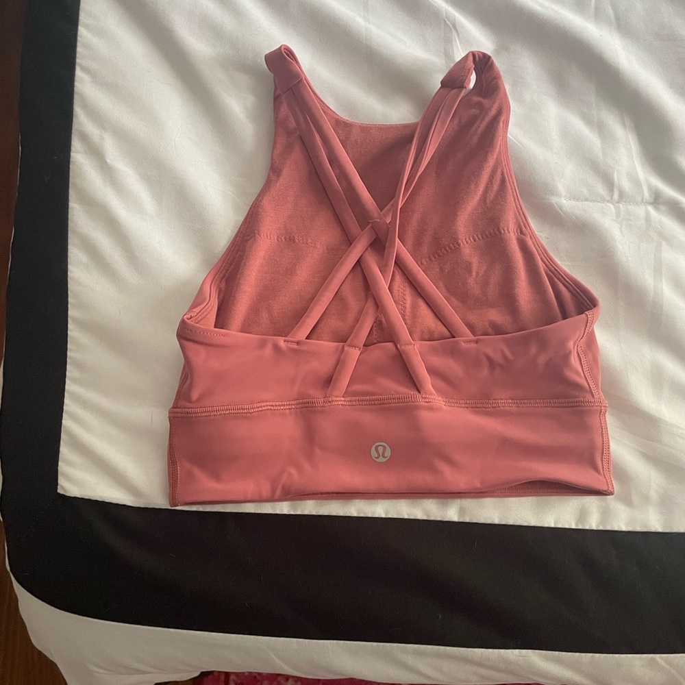 High neck lululemon sports bra blush color